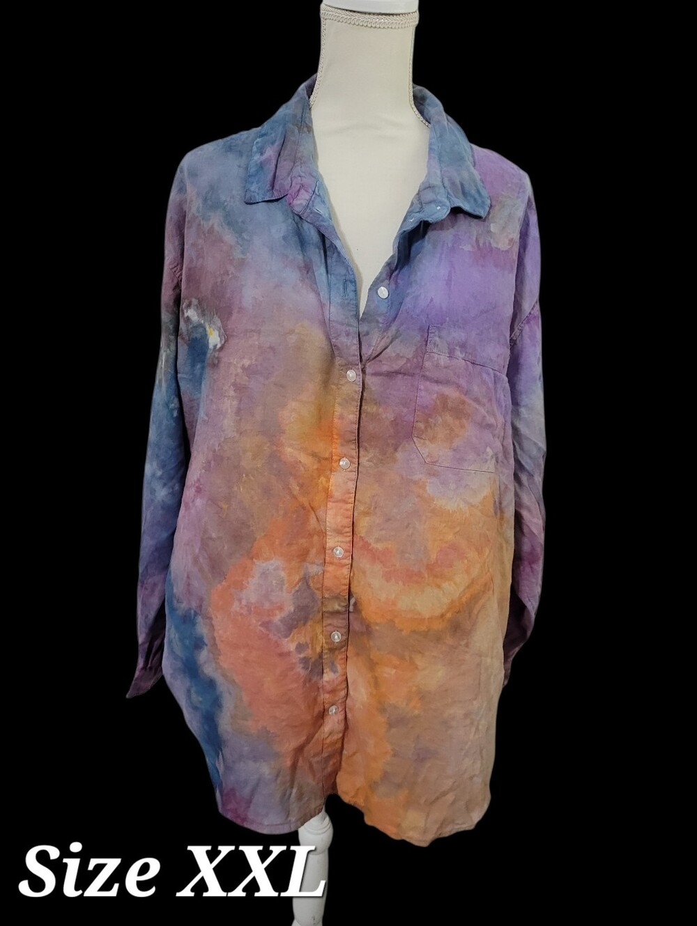 Unique Watercolor Button Front Blouse Watercolor 2x Tie Dye Vibrant Cotton